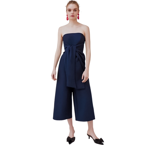 Keepsake the label jumpsuit Navy Blue Strapless Asymmetrical Knot Wide leg (S) - Picture 14 of 14